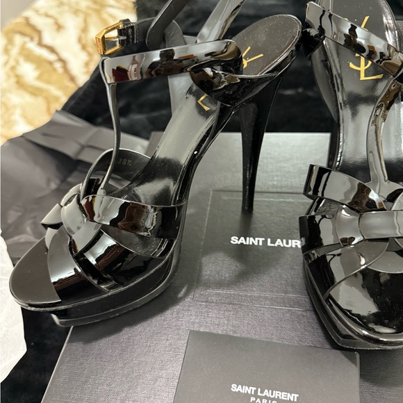 Saint Laurent Patent Black Strappy Heels - Picture 2 of 5